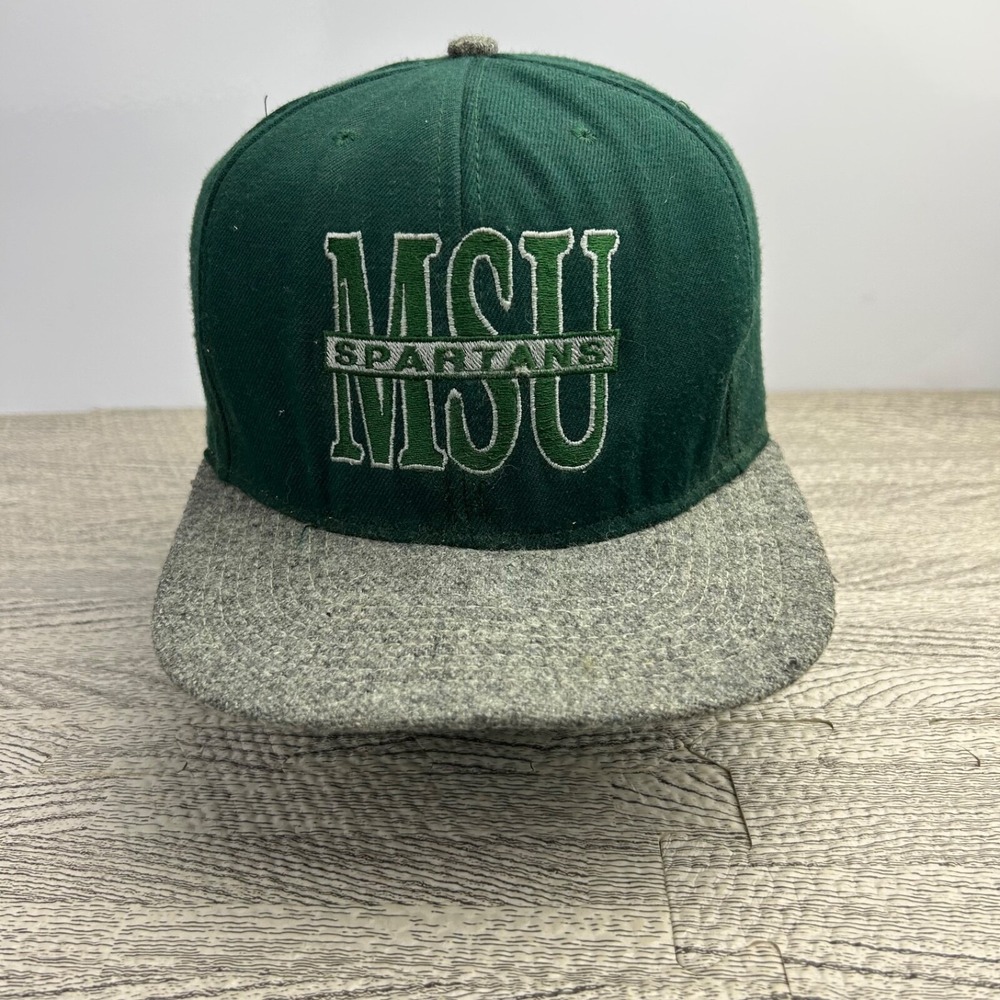 Vintage 90s Nutmeg Michigan State Hat Cap Snap Back Adjustable Green MSU Spartan